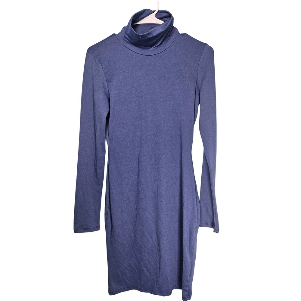 Fashion Nova Womens Slate Blue‎ Turtleneck Long Sleeve Bodycon Mini Dress Large